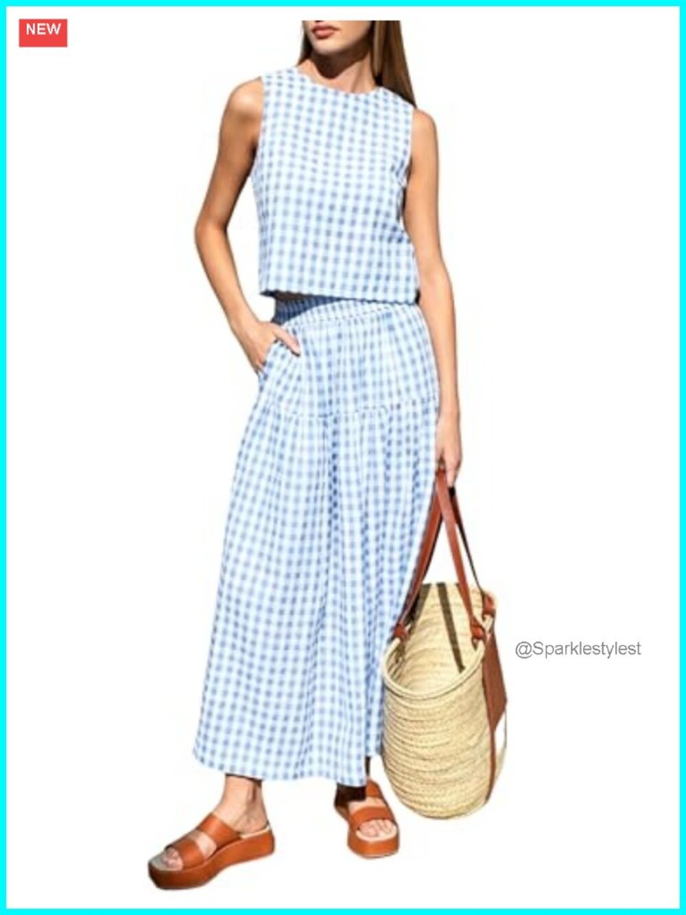 Womens Gingham 2 Piece Outfit Cotton Sleeveless Crop Top Tiered Midi Skirt Set